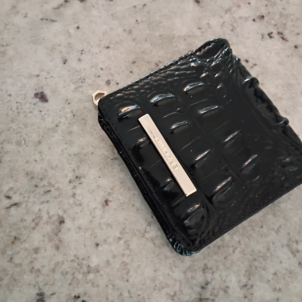 Brahmin Black Croc-Embossed Card Holder with Silver Detail